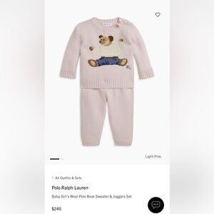 Ralph Lauren Baby Girl's Wool Polo Bear Sweater & Joggers Set 24 months
